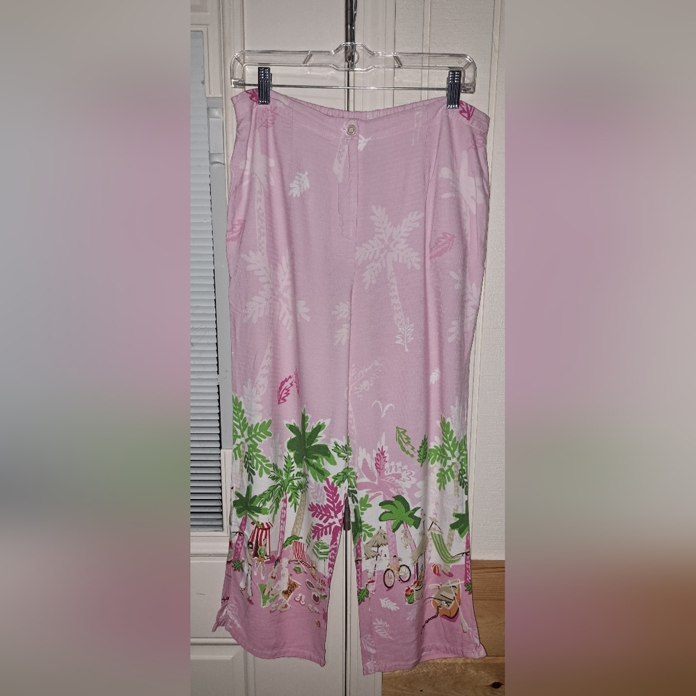 Catherine Stewart Street Scene Italy Capri Pant Pink Novelty Summer Beach LRG